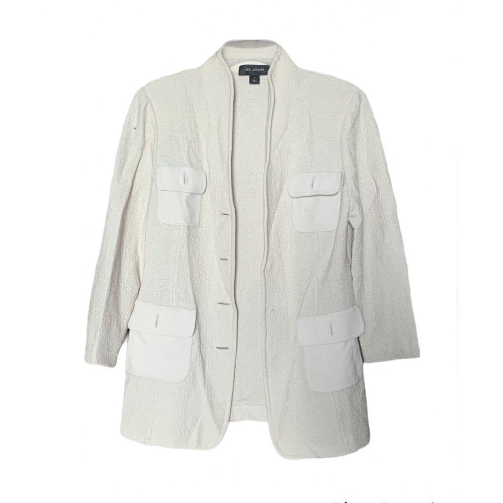 St. John Ivory Cotton Knit Unlined Utility Blazer Beige size 8